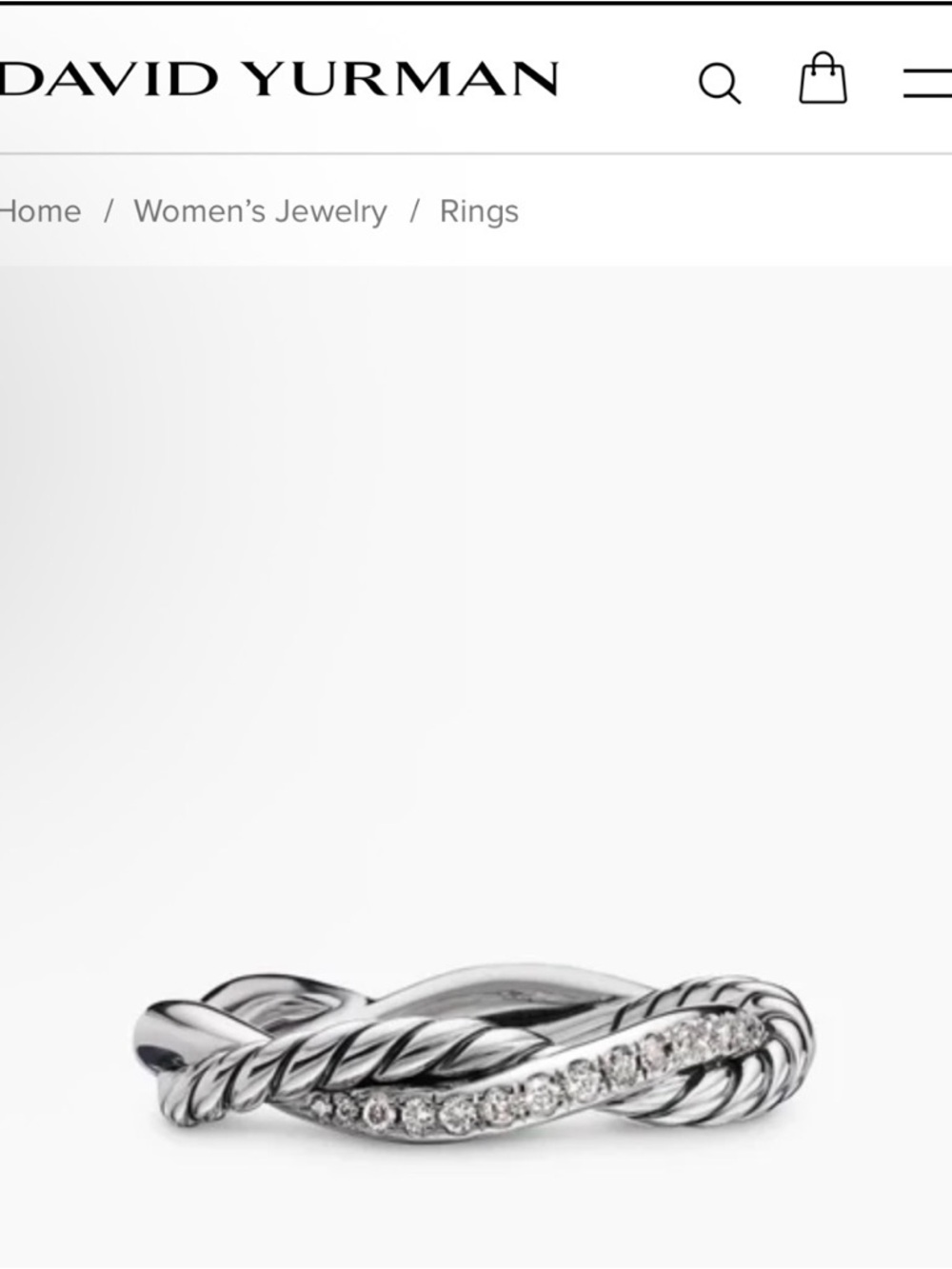 David Yurman - Sterling Silver Twisted Pavé Diamond Band - White